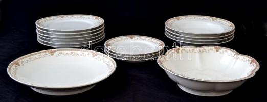 cca 1900 Hiányos étkészlet, matricás jelzett (Kossuth), kopott, összesen:15 db