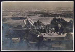cca 1930 Budapesti panoráma a Hármashatárhegyről a vendéglőből 30x23 cm