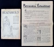 1940 Beszámoló az Izraelita patronász egyesület munkájáról + Patronázs értesítés c. újság.