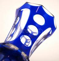 Ezüst (Ag.) talpas pohár csiszolt, metszett több rétegű ólomkristály üvegváza, jelzett,nagyon apró c...