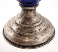 Ezüst (Ag.) talpas pohár csiszolt, metszett több rétegű ólomkristály üvegváza, jelzett,nagyon apró c...