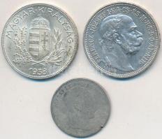 1870GYF 10kr Ag "Ferenc József" + 1914KB 1K Ag "Ferenc József" + 1938. 1P Ag T:2...