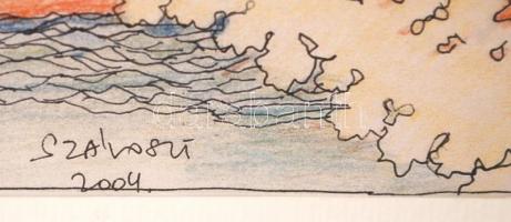 Szávoszt Katalin (1941-): Madarak. Tus-színes ceruza, papír, jelzett, üvegezett keretben, 29×20 cm