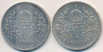 Ausztria 1913. 1K Ag "Ferenc József" (2x) T:2 kis ph.
Austria 1913. 1 Corona Ag "Fra...