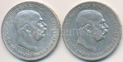 Ausztria 1912-1914. 1K Ag "Ferenc József" (2x) T:2 aró ph. Austria 1912-1914. 1 Corona Ag "Franz Joseph" (2x) C:XF tiny edge error