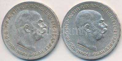 Ausztria 1915. 1K Ag "Ferenc József" (2x) T:2 Austria 1915. 1 Corona Ag "Franz Joseph" (2x) C:XF