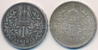 Ausztria 1916. 1K Ag "Ferenc József" (2x) T:2,2- kis ph., patina
Austria 1916. 1 Corona A...