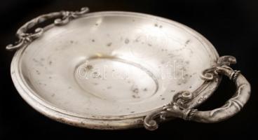 Ezüst (Ag.) füles kínáló tál, jelzett, mesterjeggyel (SH), nettó:235 g, 30×20 cm