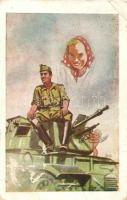 WWII Hungarian military, soldier on tank, woman (EB)