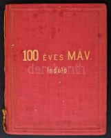 1946 100 éves a magyar vasút Induló. Szerezte: Pécsi József. Kézzel festett címlapos kotta, zsinórfűzott egészvászon kötésben. 27x34 cm