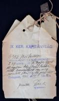 1925 IX. ker. kapitányság bűnjel regisztrációs dokumentum viaszpecséttel, 17x11cm