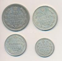 Orosz Birodalom 1907. 20k Ag + 1914. 5k Ag + 10k Ag + 15k Ag T:1-,2,2 Russian Empire 1907. 20 Kopeks Ag + 1914. 5 Kopeks Ag + 10 Kopeks Ag + 15 Kopeks Ag C:AU,XF,VF