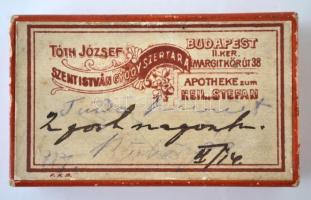 cca 1900 Tóth József "Szent István" gyógyszertár papír doboza, 3,5x6x2,5cm