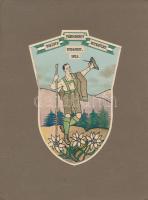 1918 Tallafusz Antal (?-?): Vándorkedv Turista Egyesület címere, tus-akvarell, karton, jelzés nélkül, 18x13cm