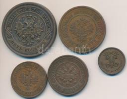 Orosz Birodalom 1911. 1/2k Cu + 1k Cu + 3k Cu + 5k Cu + 1912. 2k Cu T:2,2-
Russian Empire 1911. 1/2...