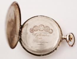 cca 1910 Ezüst zsebóra, duplafedeles, svajci szerkezet. téli, szános jelenettel, kitisztítva, jól mű...