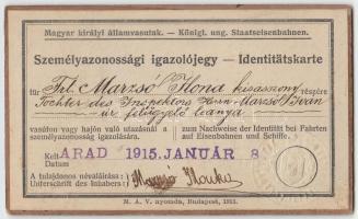1915 Fényképes vasúti igazolvány / Arad railways id