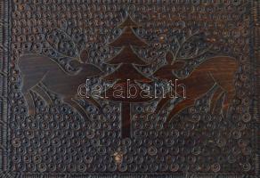 Régi, faragott fa doboz, 17x13x4cm