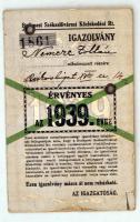 1939 BESZKART éves közlekedési bérlet