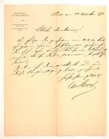 1872 A Magyar Államvasutak Igazgatósága felé küldött levél, Carl Graf aláírással. 2 beírt oldal.
