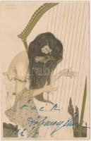 Greek Virgin with harp, Nürnberg, Theo Stroefers Kunstverlag Ser. 99. No III. s: Raphael Kirchner