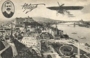 Budapest I. a Tabán látképe a Királyi várral, Blériot repülőgépe (b)