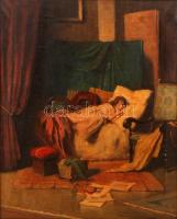 Komáromi Kacz Endre (1880-1969): Alvó leány. Olaj, vászon, jelzett, antik keretben, 67×55 cm