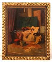 Komáromi Kacz Endre (1880-1969): Alvó leány. Olaj, vászon, jelzett, antik keretben, 67×55 cm
