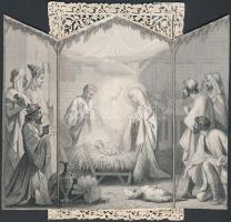 cca 1880 Kinyithatós csipke szentkép, hibás, 11x7cm