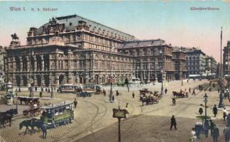 Vienna, Wien I. Karnthnerstrasse, K.k. Hofoper / opera house, tram, omnibus, automobile