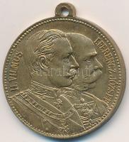 1897. II. Vilmos látogatása Budapesten fém emlékérem füllel II. VILMOS - I. FERENCZ JÓZSEF / EMLÉK II-ik VILMÓS NÉMET CSÁSZÁR Ő FELSÉGÉNEK BUDAPESTEN LÉTÉRŐL 1897 ÉVI SZEPTEMBER HÓ 20. (29,5mm) T:2 Austro-Hungarian Monarchy 1897. Visit of Wilhelm II in Budapest metal medallion with ear (29,5mm) C:XF