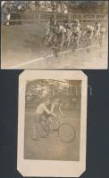 1918 és 1921 Kerékpár versenyek, 2 db vintage fotó feliratozva, 9x14 cm