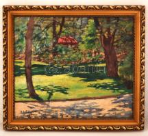 B Wellisch Mragit (?-?): Parkban. Olaj, vászon, jelzett, keretben, 60×70 cm
