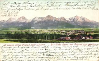 Tátra, Magas Tátra, Vysoké Tatry; látkép Poprád felől, kiadja Cattarino Sándor / view from Poprad (EK)