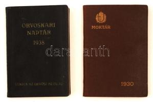 1930-38 Vászonkötésű zsebnaptárak, 2 db. A Magyar Országos Központi Takarékpénztára, valamint az Orvosi Hetilap kiadásában.