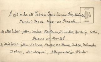 1923 Budapest VII. a Körösi Csoma Sándor Főreáliskola tanári kara, a hátoldalon a tanárok névsorával...