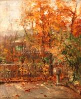Bruck Hermina (1865-1944): Ősz a teraszról. Olaj, vászon, jelzett, keretben, 60×50 cm