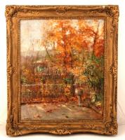Bruck Hermina (1865-1944): Ősz a teraszról. Olaj, vászon, jelzett, keretben, 60×50 cm