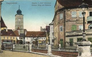 Nagyszeben, Sibiu; Kispiac a Tanácsos toronnyal, Carl F. Jickeli üzlete, Adolf Göbbel üzlete / small market, tower, shops (EB)