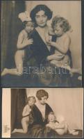 cca 1930 Anya két gyermekével, Veres budapesti fényképész műtermében, 2 db vintage fotó, az egyik jelzett, 8,5x13,5 cm és 14x13,5 cm