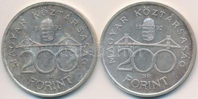 1992. 200Ft Ag "MNB" (2x) T:2 patina