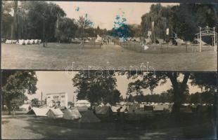 1933 Cserkésztábor, 2 db panorámakép a gödöllői dzsemboriról, az egyik kép foltos és a soproniak táboránál hibás, 8x26 cm