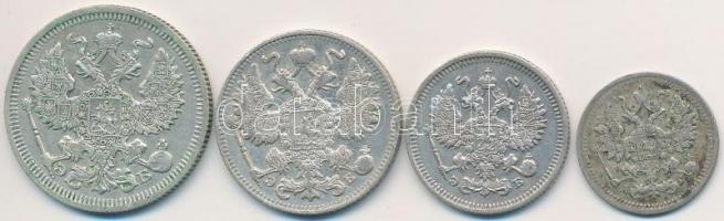 Orosz Birodalom 1899. 5k Ag + 1911. 10k Ag + 15k Ag + 20k Ag T:2,2-
Russian Empire 1899. 5 Kopeks A...