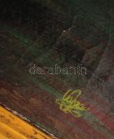 Varga Csaba (?-): Életfák. Olaj, vászon, sérült, keretben, 53×115 cm