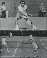 cca 1967 Gulyás István teniszjátékos mérkőzés közben, 2 db vintage sportfotó, 10x18 cm és 11,5x17,5 cm