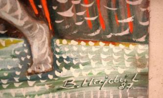 B. Hajdú László (1926-1988): Ülő női akt. Vegyes technika, papír, jelzett, üvegezett keretben, piszk...