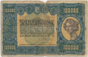 1923. 100.000K "Orell Füssli Zürich" T:III- Hungary 1923. 100.000 Korona "Orell Füssli Zürich" C:VG Adamo K46