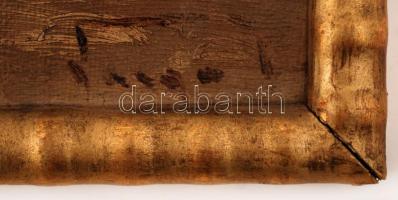 Olvashatatlan jelzéssel: Utcazenész. Olaj, farost, keretben, 23×34 cm