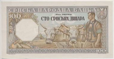 Szerbia / Német megszállás 1943. 100D T:I- 
Serbia / German occupation 1943. 100 Dinara C:AU