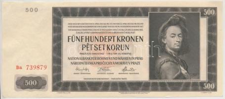 Német 3. Birodalom / Cseh-Morva Protektorátus 1942. 500K 2. kiadás T:I,I- apró sarokhajlás és kopás  German Third Reich / Protectorate of Bohemia and Moravia 1942. 500 Korun 2nd issue C:UNC,AU tiny corner wear and bend  Krause 12